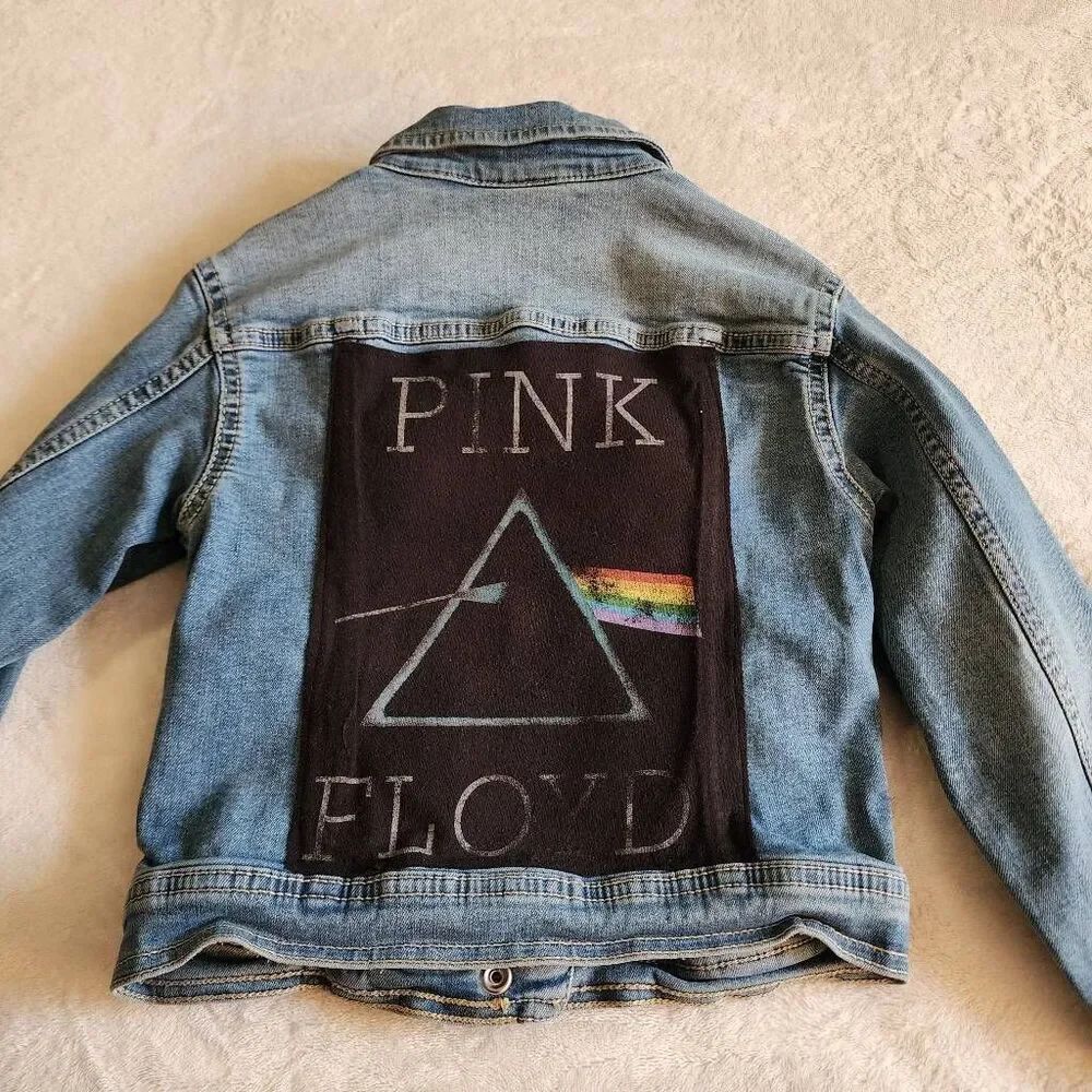 Thereabouts Pink Floyd Upcycled Denim Jacket with Snap Front Size XS